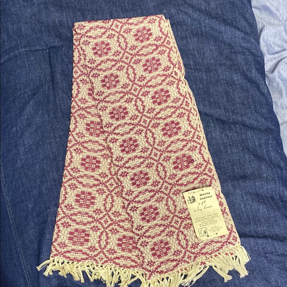 Handwoven Burgundy and Cream Table Runner
